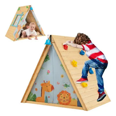 Kids Triangle Playhouse 2-in-1 Wooden Play Set with Climbing Wall