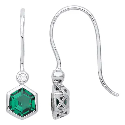 Jewelco London Ladies Rhodium Plated Sterling Silver Green Hexagon CZ Hexagon Bezel Odd Couple D