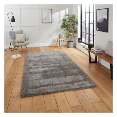 (Grey) Think Rugs Deluxe Shaggy Heavy Weight High Density Pile Rug