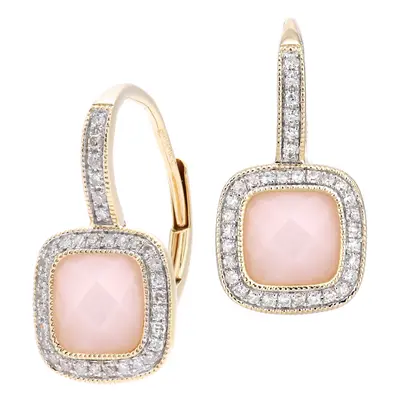 Jewelco London 9ct Yellow Gold Round 20pts Diamond Cushion 1.5ct Opal Cocktail Drop Earrings - D