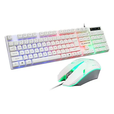 (White) Keys Wired Keyboard and Mouse Set Rainbow Backlight USB 1000DPI Gaming Keyboard for Home