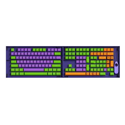 (Purple & Green) Keys Ballcap Keycap Set ASA Profile PBT Two Color Molding Keycaps for Mechanica