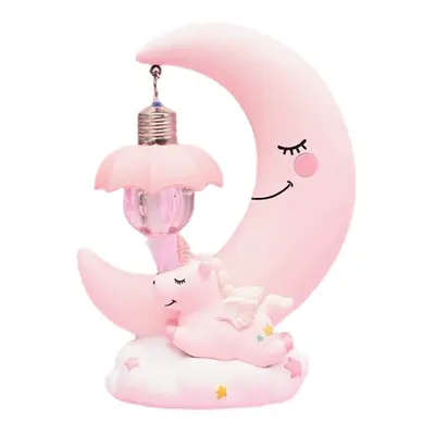 (Pink) Resin Cartoon Night Lamp Children Room Decoration LED Night Light Moon Luminaria Romantic