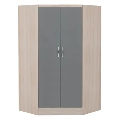 Nevada Door Corner Wardrobe in Grey Gloss and Oak Effect Finish