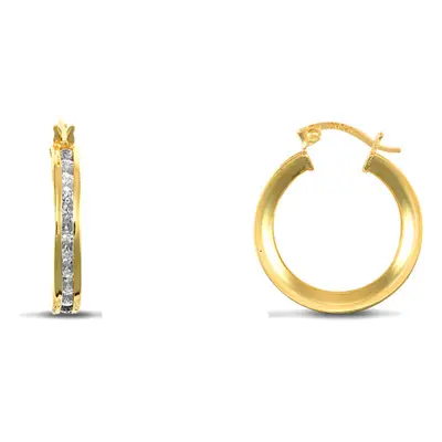 Jewelco London Ladies 9ct Yellow Gold White Round Brilliant Cubic Zirconia Eternity 4mm Hoop Ear