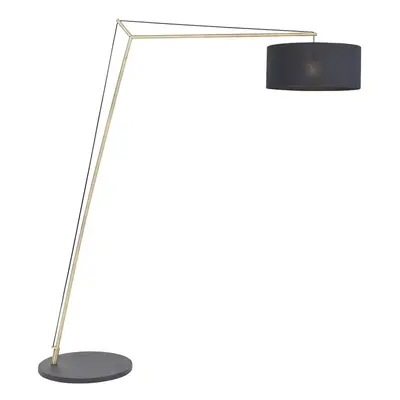 Matt Brass Large Standing Floor Lamp Light - Black Cotton Shade & Painted Base