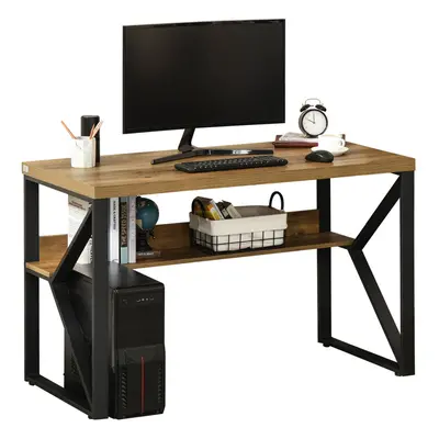 HOMCOM Computer Writing Desk K-Shaped Steel Leg Storage Shelf Home Office