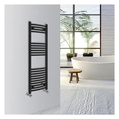 (Black, 1200x400mm) Warmehaus Curved Bathroom Heated Towel Rail Warmer Radiator Central Heating