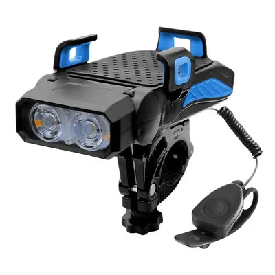 (Blue, Double Light) 4-in-1 Bicycle Light Gear USB Rechargeable Bike Highlight 130dB Modes Horn 