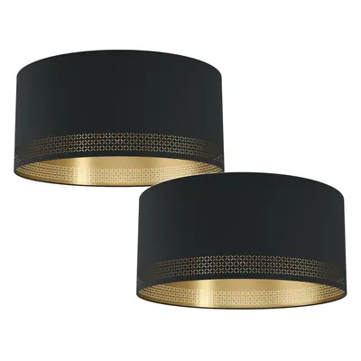 2 PACK Wall Flush Ceiling Light Colour Black Shade Black Gold Fabric E27 1x40W