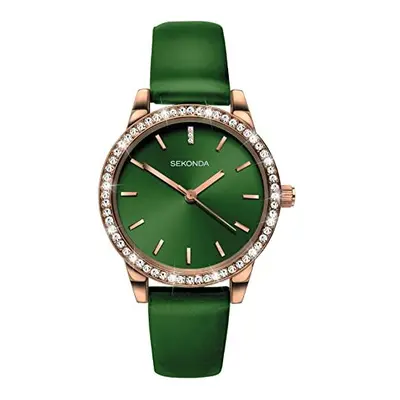 Sekonda Editions Ladies Analogue Quartz Watch with Rose Gold Case and Green Strap (note physical