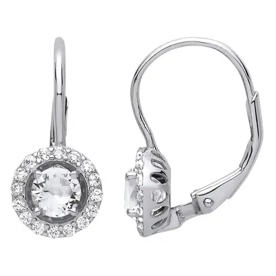 Jewelco London Ladies Rhodium Plated Sterling Silver CZ Solitaire Saturn Halo Drop Earrings - GV