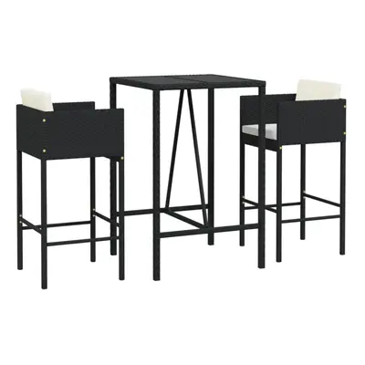 (3 piece) vidaXL Garden Bar Set Outdoor Bar Table Set with Cushions Black Poly Rattan