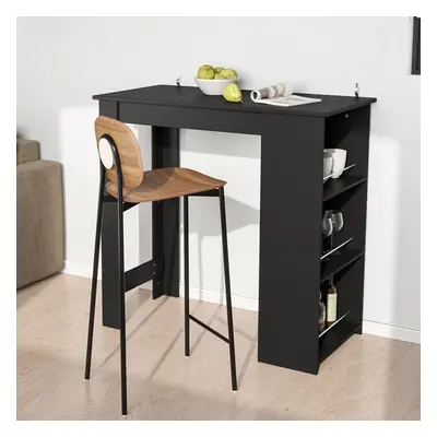 Black Modern Chipboard Bar Table with Storage Shelves for Kitchen Dinning Room