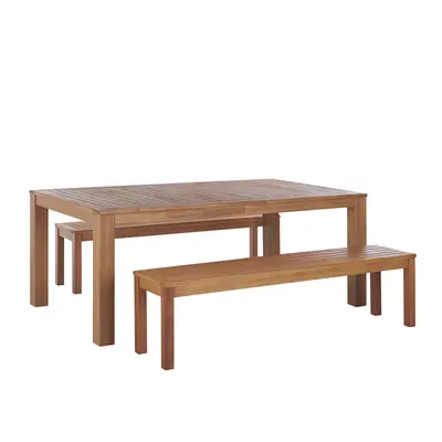 6 Seater Eucalyptus Garden Dining Set Table and Benches Natural MONSANO