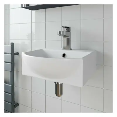 Bathroom Wall Hung Basin Hand Wash Sink Tap Hole White Gloss Cloakroom Modern