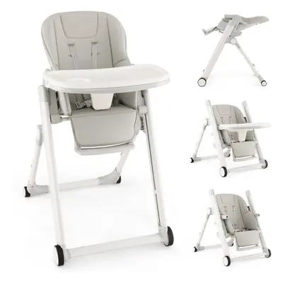 Foldable Baby High Chair Feeding Chair w/ Recline Backrest Detachable Trays