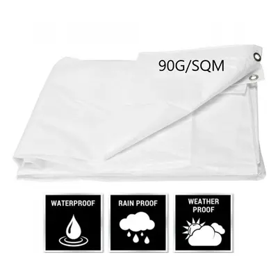 (6m x 10m) WHITE WATERPROOF TARPAULIN, REINFORCED, HEAVY DUTY WITCH EYELETS gsm