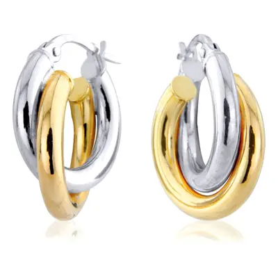 Jewelco London Ladies 9ct White Yellow Gold Double Oval Hoop Earrings - 18x14mm - ERNR02765