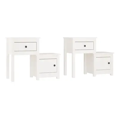 (White, 2) vidaXL 1/2x Solid Wood Pine Bedside Cabinet End Table Cabinet Multi Colours