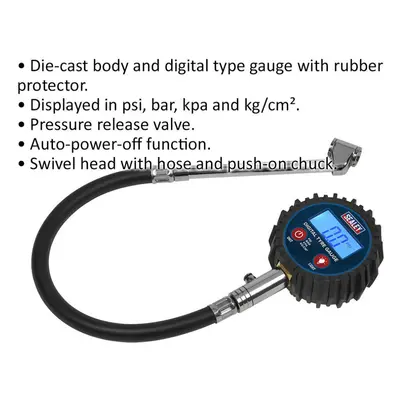 150psi DIGITAL Tyre Pressure Gauge with Twin Push-On Connector Hose -Swivel Head