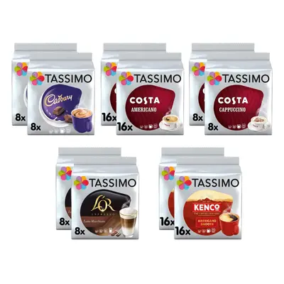 Tassimo Coffee Selection - Costa Cappuccino/Costa Americano/Cadbury Hot Chocolate/L'Or Latte Mac