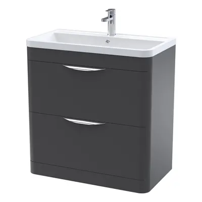 Floor Standing Drawer Vanity Unit with Polymarble Basin - 800mm - Soft Black