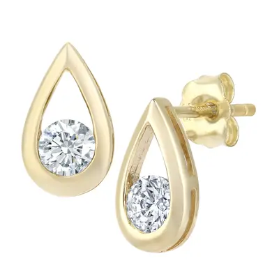 Jewelco London 9ct Yellow Gold Round 1/2ct Diamond Solitaire Stud Earrings - PE0AXL1806Y