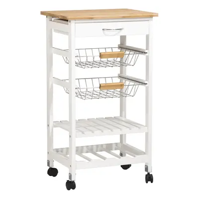 5 Tier Kitchen Trolley Mobile Rolling Island Drawer, Basket Shelf Wine Rack