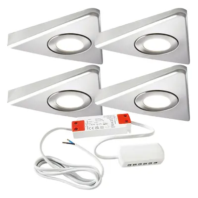 4x 2.6W LED Kitchen Triangle Spot Light & Driver Kit Stainless Steel Warm White