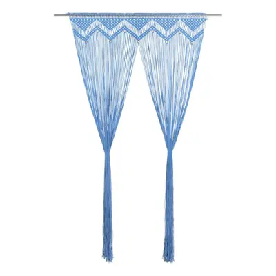 vidaXL Macrame Curtain Blue 140x240 cm Cotton Shade Drape Translucent Blind