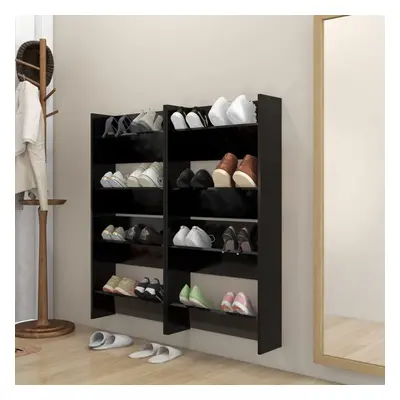 vidaXL 4x Wall Shoe Cabinets Black Chipboard Hanging Shoe Organiser Rack Shelf