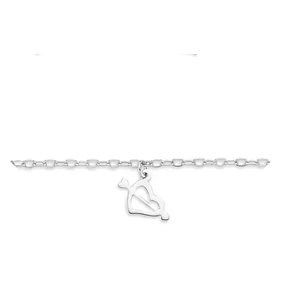 Jewelco London Ladies Rhodium Plated Sterling Silver Love Hearts & Arrows 2mm Charm Bracelet, 7.