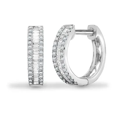 Jewelco London Solid 18ct White Gold Channel Set Baguette G SI1 0.4ct Diamond Eternity Huggie Ho