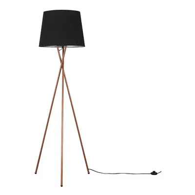 Modern Copper Metal Tripod Floor Lamp with a Black Tapered Shade