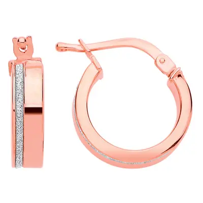 Jewelco London Ladies Rose Gold-Plated Sterling Silver Square Tube Moondust Groove Hoop Earrings