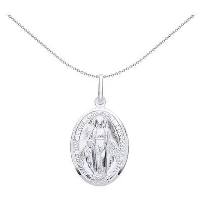 Jewelco London Unisex Sterling Silver Miraculous Mary Medallion Necklace inch - GVP541