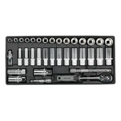 35 Piece PREMIUM 3/8" Sq Drive Socket Set with Modular Tool Tray - Tool Storage