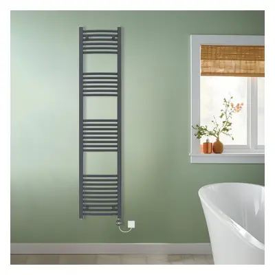 (Anthracite, 1800x400mm) NRG Prefilled Thermostatic Electric Curved Heated Towel Rail Radiator