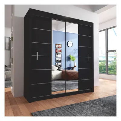 (203cm, Black) Sliding Mirror Door Wardrobe | Lisbon