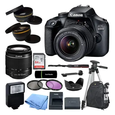 Canon EOS 4000D / Rebel T100 DSLR Camera with EF-S 18-55mm Zoom Lens + SanDisk 64GB Memory Card 