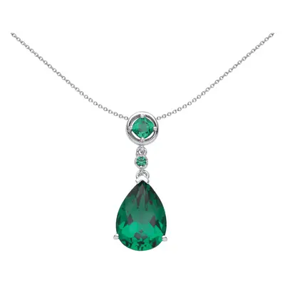 Jewelco London Ladies Rhodium Plated Sterling Silver Green Pear Cushion CZ Art Deco Avocado Pend