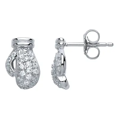 Jewelco London Ladies Sterling Silver Cubic Zirconia Pave Boxing Glove Stud Earrings - GVE576