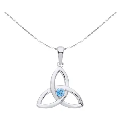 Jewelco London Ladies Sterling Silver Blue CZ Celtic Trinity Trefoil Triquetra Knot Solitaire Pe