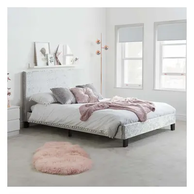 Double Bed Frame & Mattress Silver Velvet Fabric Birlea Sleepsoul Paris 4FT6