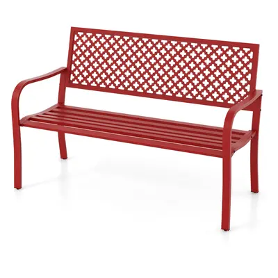 Outdoor Garden Bench 2-Person Heavy Duty Metal Bench w/ Slatted Seat