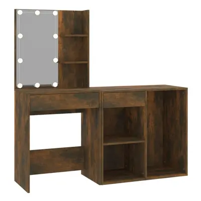 (Smoked oak) vidaXL LED Dressing Table & Cabinet Engineered Wood Furniture Multi Colours