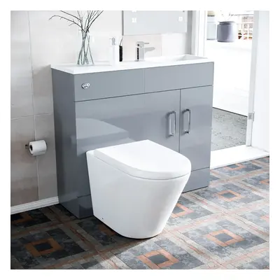 James 1000mm Light Grey Slimline Vanity Basin & WC Unit, BTW Rimless Toilet