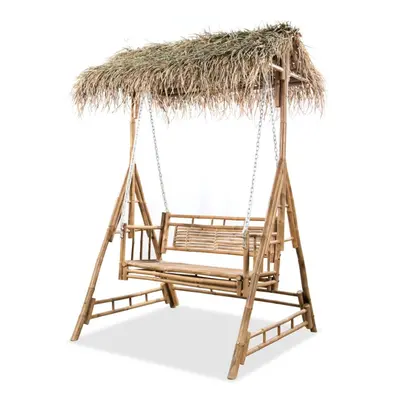 vidaXL 2-Seater Swing Bench with Palm Leaves Bamboo Garden Canopy Seat Hammock