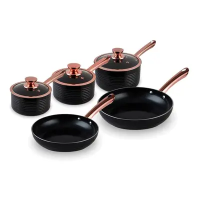 Tower Rose Gold Pot and Pan Set, Non Stick and Easy to Clean, Black, Piece